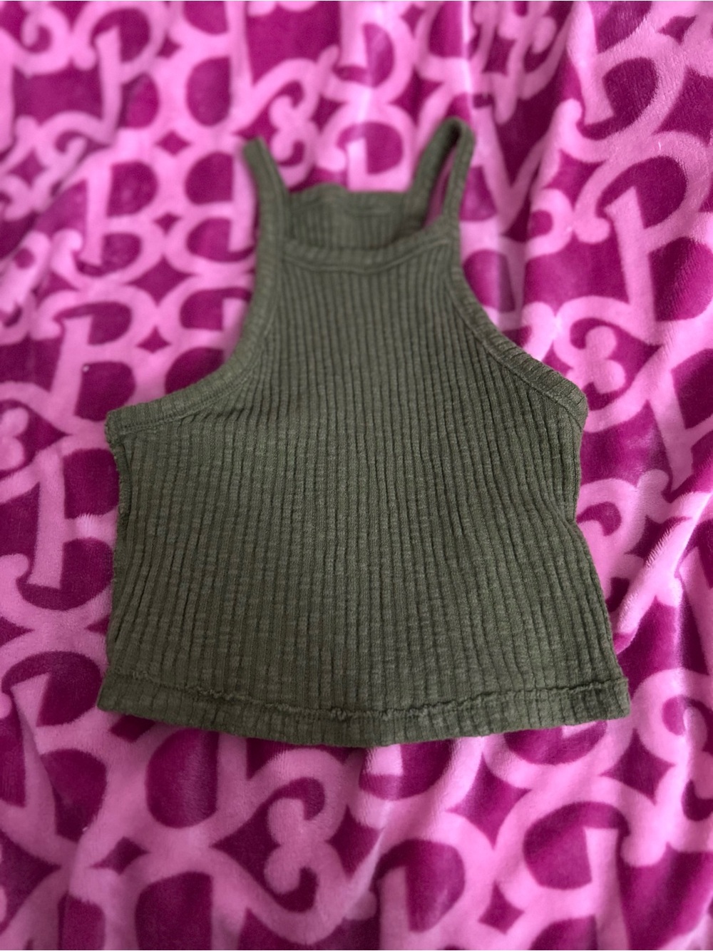 Forever 21 Olive Green Ribbed High Neck Crop Tank